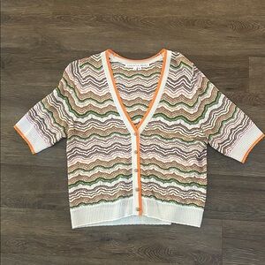 Veronica Beard Multicolor Knit Top with Orange Trim size medium